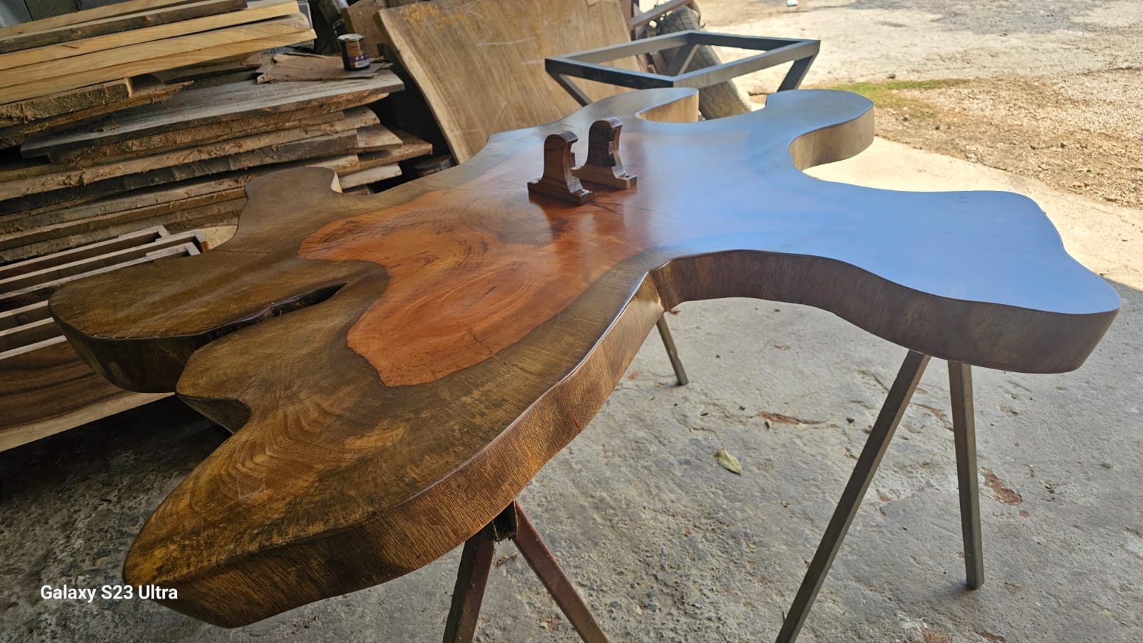 Bosco live-edge hardwood table with steel base